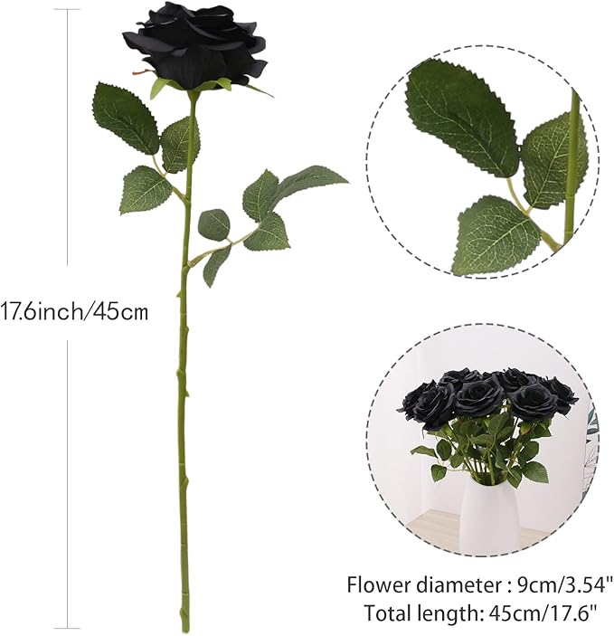 Artificial Rose 10pcs Open Flower Bouquet Black Faux Rose Stems - Image 5
