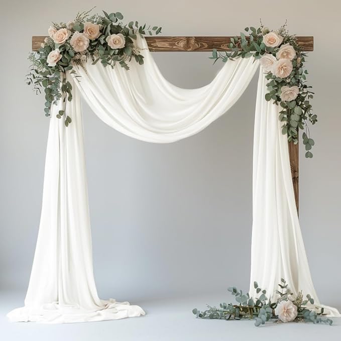 Wedding Arch Draping Fabric 1 Panel 28.7" x 20FT Ivory Sheer Chiffon Backdrop by Xiomot