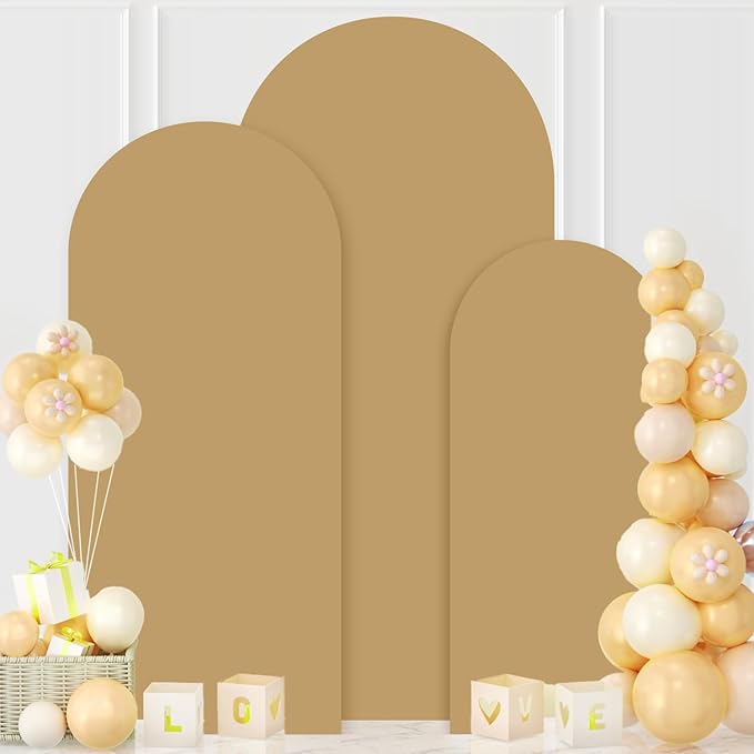 MODFUNS Metal Arch Backdrop Stand and Cover Set 4&5&6ft Khaki Arch Cover Gold - Image 6