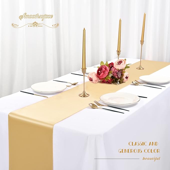 12 Pack Champagne Gold Satin Table Runner, 12 x 108 inch Long Premium Smooth - Image 3
