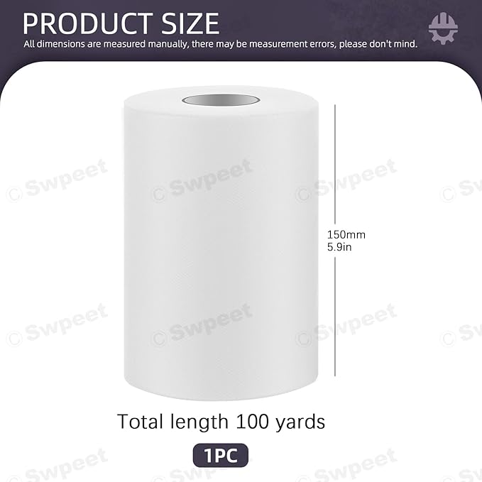 Swpeet 6 Inch by 100 Yards White Tulle Fabric Roll, Fabric Spool Tulle Ribbon - Image 2