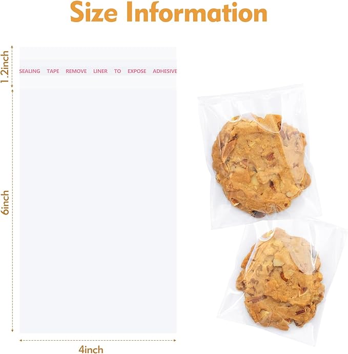 200 Pcs Clear Cellophane Bags 4 x 6 inches Cookie Bags, Self Sealing Cellophane - Image 2