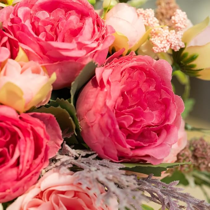 Artificial Peonies Silk Flowers Bouquet in Glass Vase Faux Flowers Bouquets - Image 3