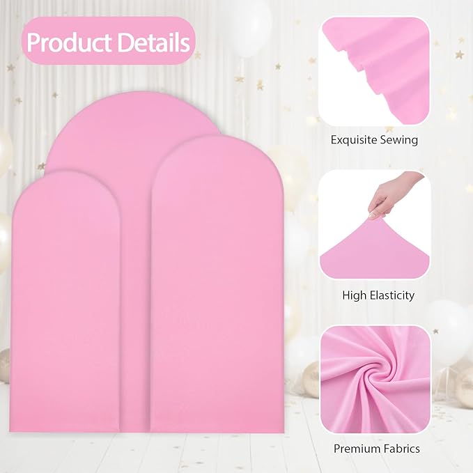 WEERRW Wedding Arch Cover Pink Spandex Fitted Set of 3 Balloon Arch Stand - Image 3