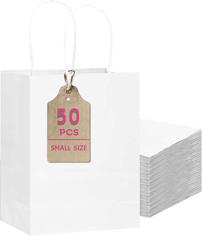 qiqee 50-Packs White Paper Gift Bags by Qiqee