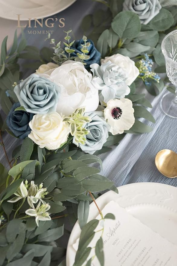 Ling's Moment Flower Garland - 6FT Eucalyptus & Rose - Sweetheart Table Decor - Image 3