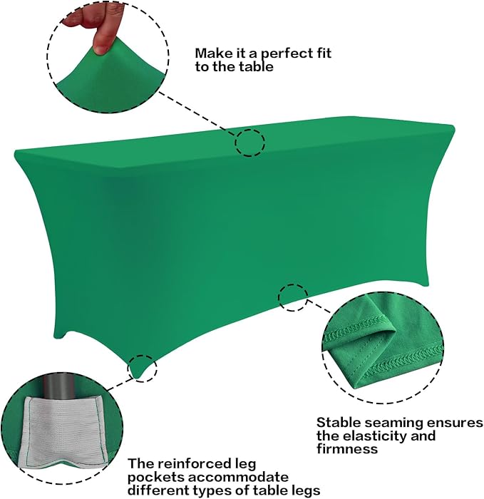 IVAPUPU 6FT Table Cloth for Rectangular Fitted Events Stretch Emerald Green - Image 2