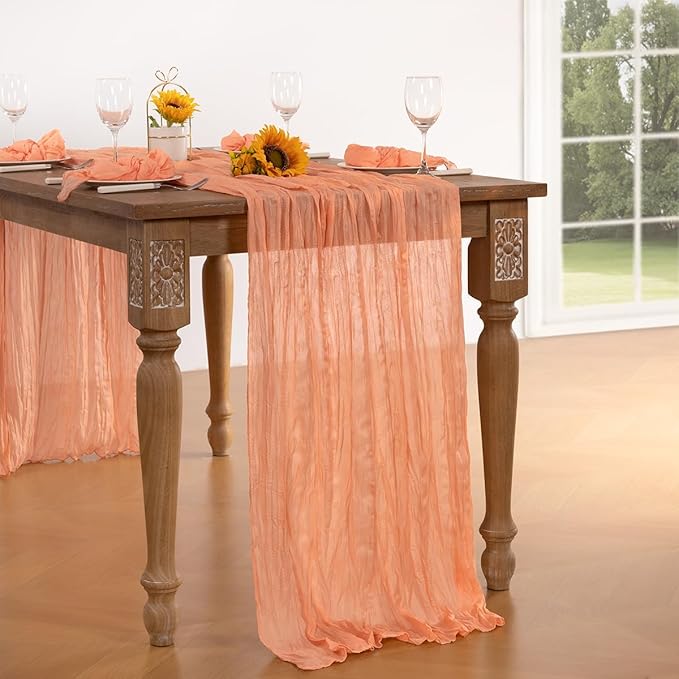 Peach Cheesecloth Table Runner Fall Table Runner Boho Gauze 120 Inches Cheese - Image 2
