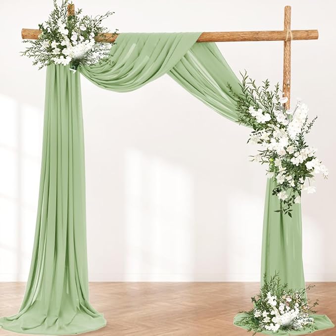 Wedding Arch Draping Fabric 1 Panel 30'' x 18FT Sage Green Sheer Chiffon Arch - Image 4