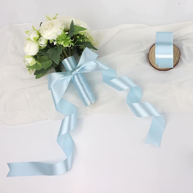 Sky Blue Solid Satin Ribbon 1-1/2 Inch 50 Yards Solid Polyester Fabric Ribbon - Image 6