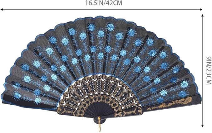 QIRMIZI 10 Pack Fabric Folding Handheld Fans, and Dancing, Light Blue - Image 3