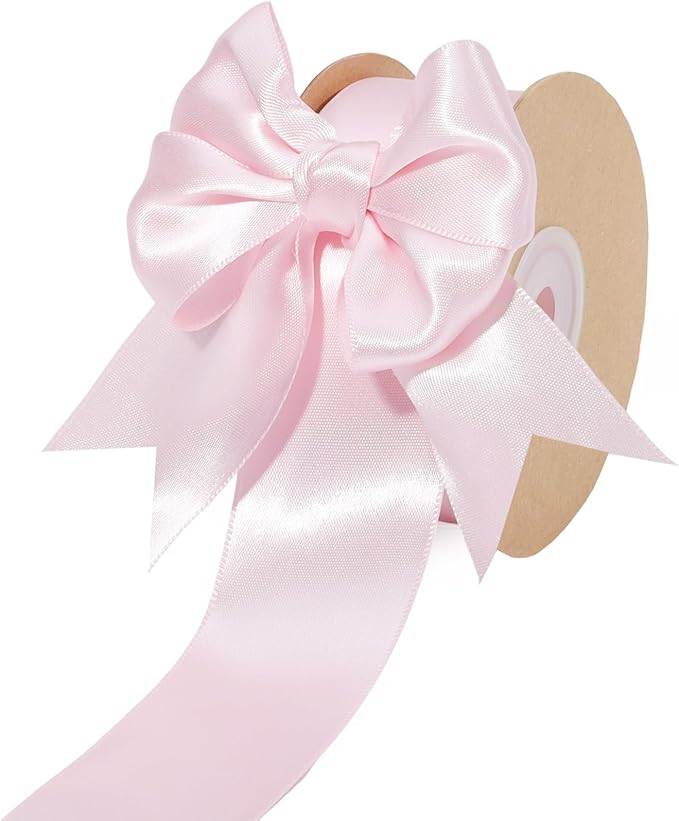 LaRibbons Pink Satin Ribbon 1 1/2 Inch 25 Yards Double Faced Light Pink Silk by LaRibbons