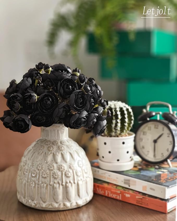Letjolt Ranunculus Artificial Flower 18 Pcs Black Silk Ranunculus Wedding - Image 4