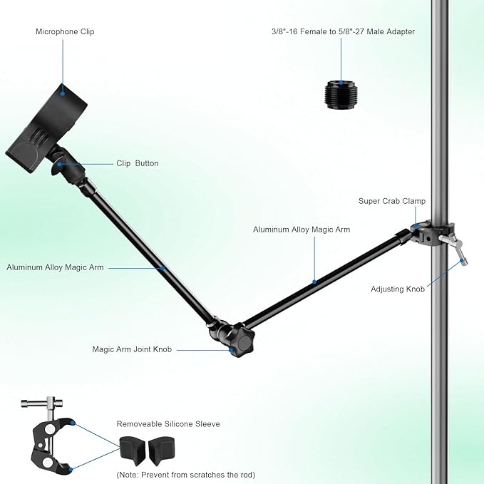 Microphone Stand Holder, 21.5" Long Flexible Adjustable Magic Arm Super Crab - Image 2