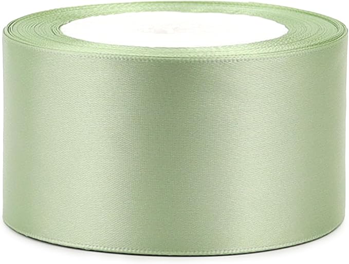 Pale Green Solid Satin Ribbon 2 Inch 25 Yards Solid Polyester Fabric Ribbon - Image 7