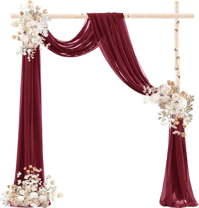 Burgundy Wedding Arch Draping Fabric 2 Panels 29" x 20 FT Red Drapes - Image 2