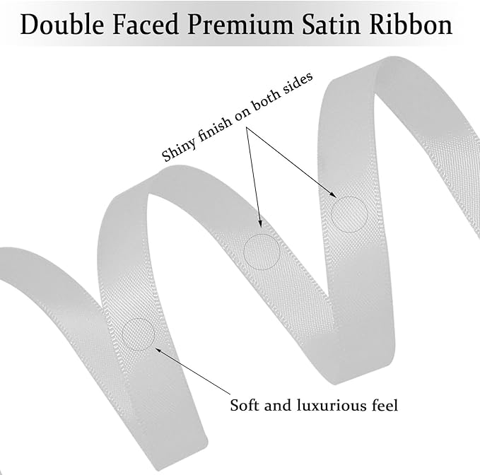 White Satin Ribbon Double Faced Satin 1/2 inch x 55 Yards Polyester Ribbon - Image 3