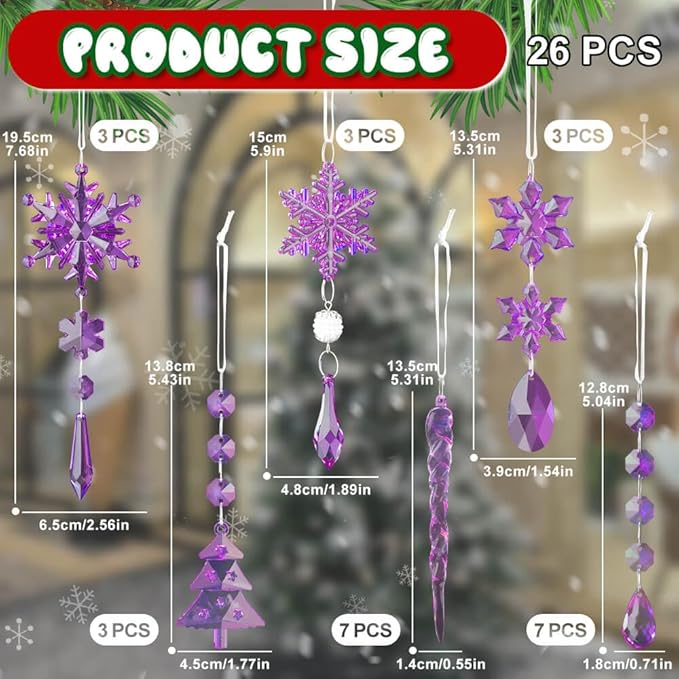 Lanpn 26 Pcs Christmas Ornaments Crystal Christmas Tree Decoration, Hanging - Image 3