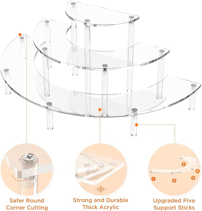 3 Tier Acrylic Display Risers, Half Moon Cupcake Stand, Dessert Stand - Image 3
