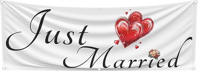 Just Married Flag Banner Outdoor Indoor Decoration Flag 24x72inch Single by Kisstarry