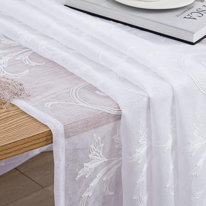 Floral Embroidery Sheer Curtains White 45 Inch Length, Vintage Rod Pocket Voile - Image 7