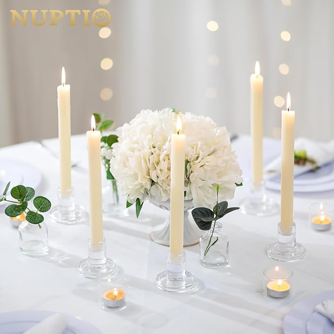 NUPTIO Glass Taper Candle Holders: Set of 2 Clear Small Candlestick Tapered - Image 8