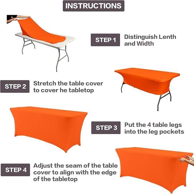 IVAPUPU 2 Pack 6FT Table Cloth for Rectangular Fitted Events Stretch Orange - Image 4