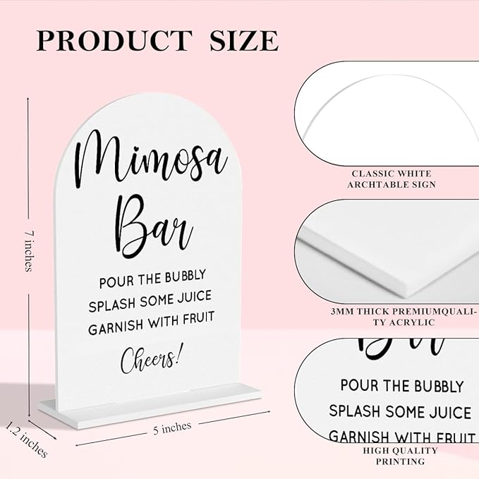 Wedding Mimosa Bar Supplies, Bridal Shower Sign White Acrylic Table Sign - Image 3