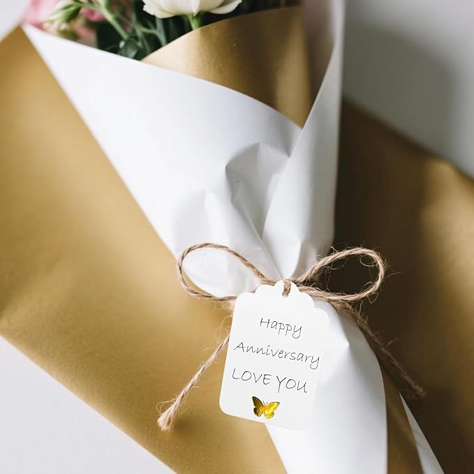 100Pcs Blank Gift Tags with String, Foil Gold Butterfly Large Gift Tags with 65 - Image 7