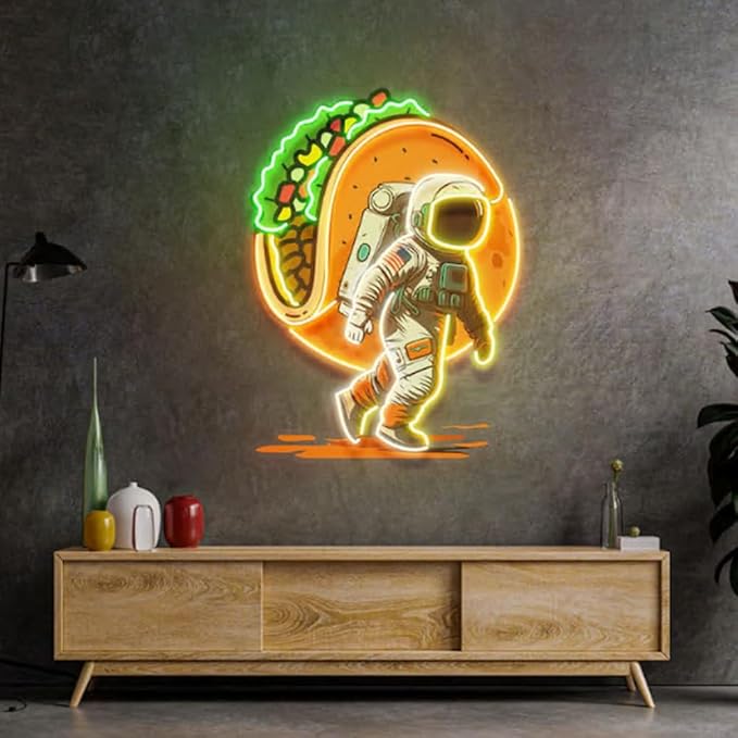 Astronaut Carrying Tacos Neon Sign, BusinessTacos LED Light, taco shop Décor - Image 4