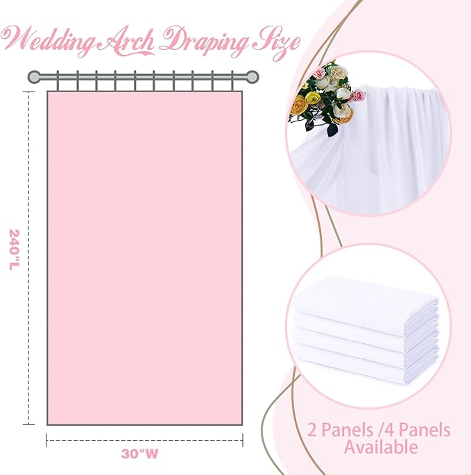 SiinvdaBZX 2 Panels Wedding Arch Draping Fabric 30" x 20Ft White Sheer Chiffon - Image 6