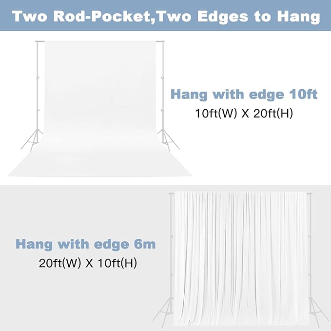 10X20ft White Photo Backdrops for Photography, LCUIRC TWO ROD POCKET White - Image 3