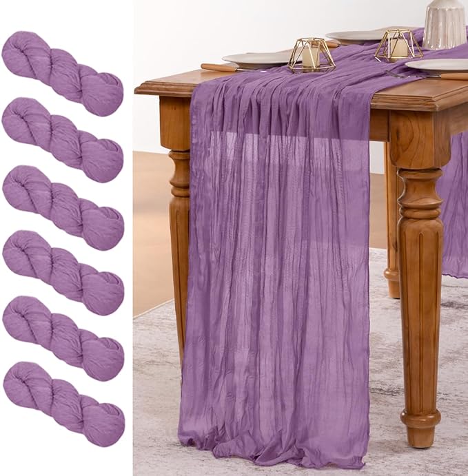 MLMW 6 Pack Fall Table Runner Purple Cheesecloth Boho Rustic Sheer Cheese Cloth by MLMW