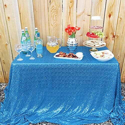 QueenDream Aqua Blue Tablecloth 90 x 156 Inch Sequin Tablecloth - Image 3
