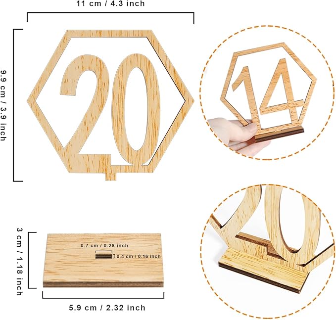 Wooden Table Numbers, Hexagon Shape 1-20 Wedding Table Numbers - Image 2