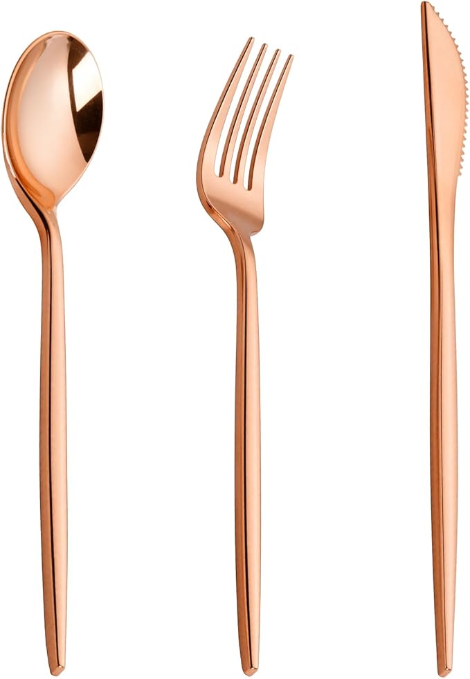 PULOTE 150PCS Rose Gold Plastic Silverware Set by PULOTEpartywareWesupplyproductsandyouenjoylife