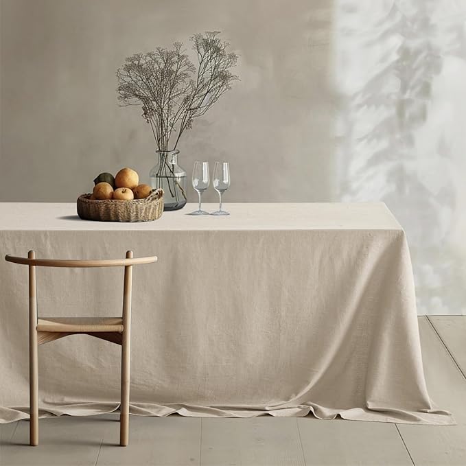 MIULEE Natural Linen Cotton Blend Tablecloth Rectangle, Luxury Waterproof Stain - Image 3