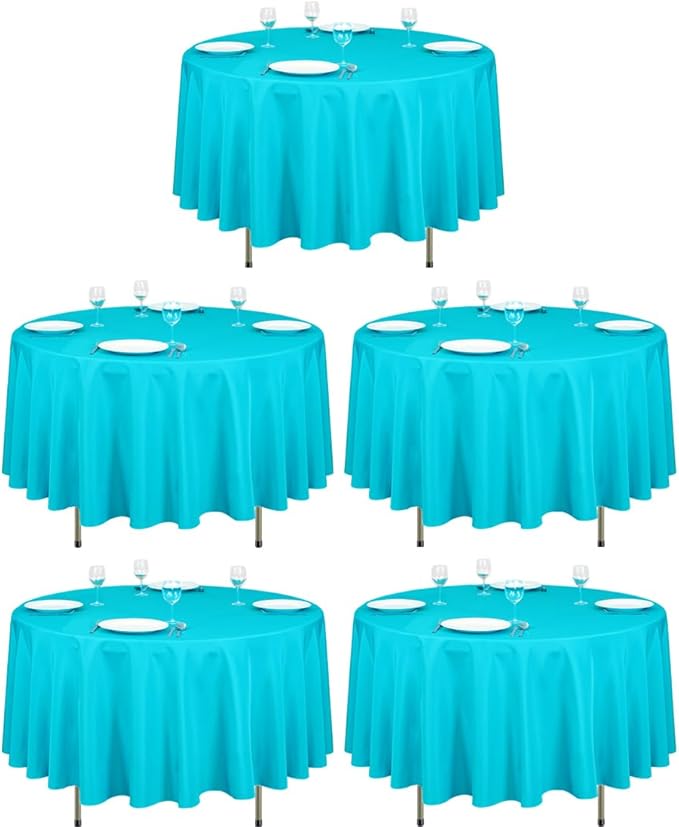 LTC LINENS 5 Pack 90 Inch Round Tablecloth Turquoise by LTCLINENS
