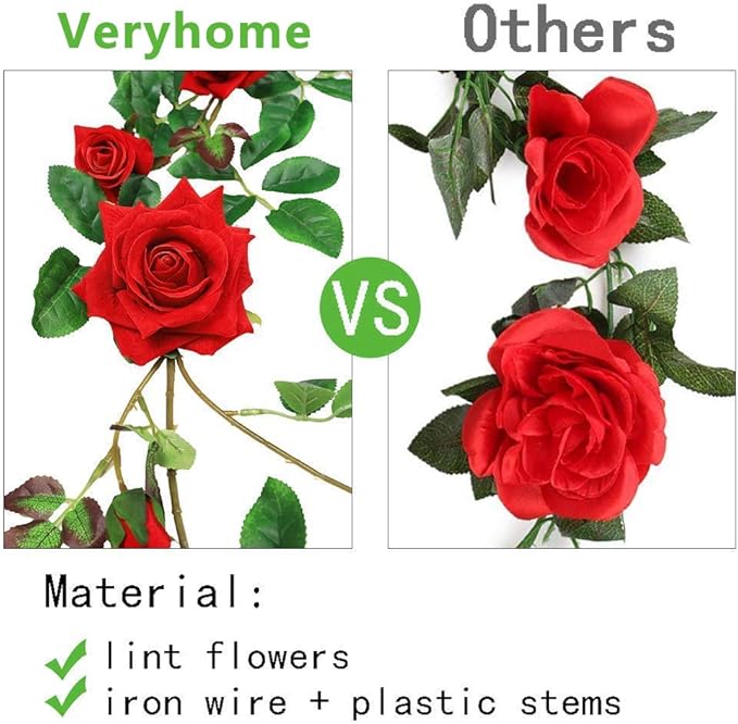 Veryhome Rose Vine Artificial Flower Garland Fake Hanging Rose Ivy Plants 6ft - Image 5