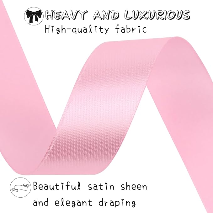 Pink Solid Satin Ribbon 1 Inch 50 Yards Solid Polyester Fabric Ribbon - Image 3