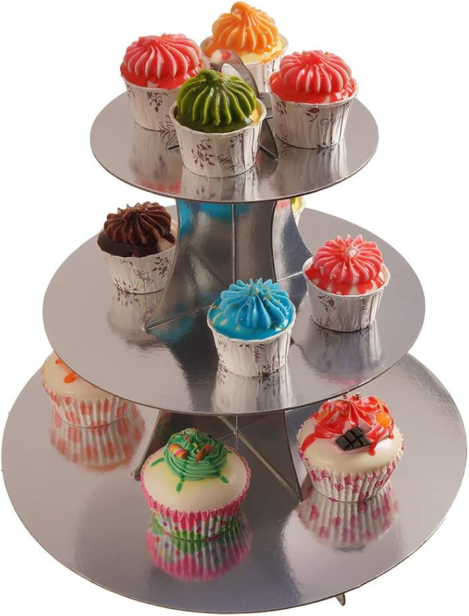 3-Tier Cupcake Stand, Sliver Cardboard Cake Stand Holder, Tiered DIY Cupcake - Image 6