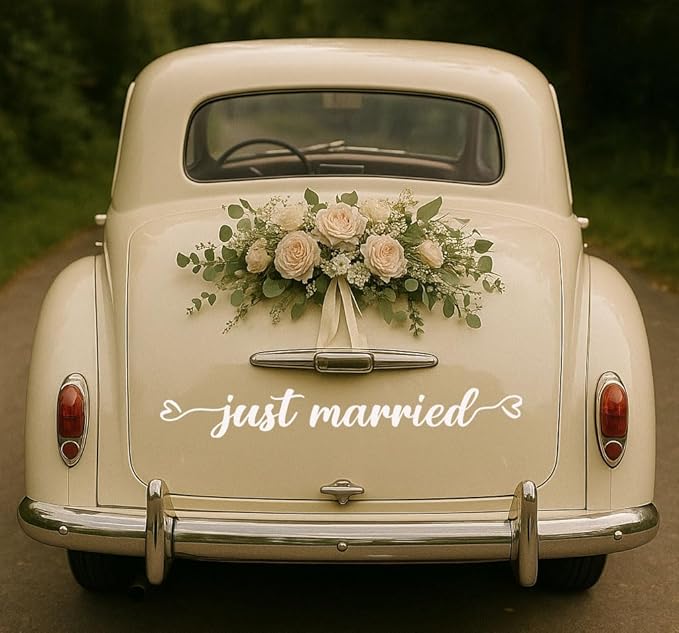 Just Married Vinyl Decal – White Wedding Car Sticker, 28 x 3.8 inch, Just - Image 2