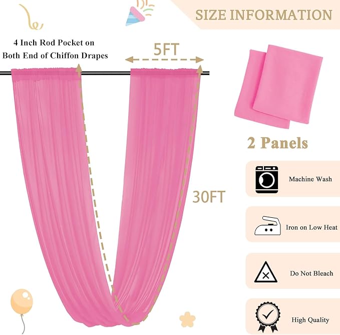 MODFUNS Pink Wedding Drapes 5x30ft 2 Panels Wedding Arch Draping Fabric Chiffon - Image 2