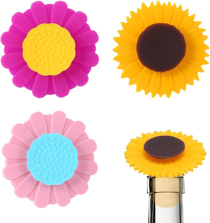 3 Pcs Wine Bottle Stopper, Silicone Sunflower Cute Wine Bottle Stopper by Unknown