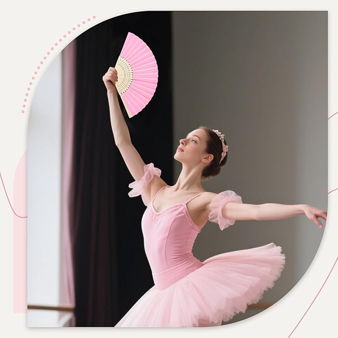 JOHOUSE 12 PCS Paper Folding Hand Fans, 8.3 Inch Pink Paper Fans Handheld - Image 5