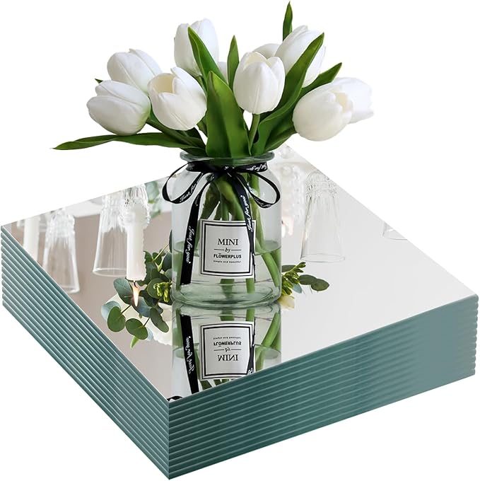Square Glass Mirror Centerpieces, Glass Trays by Unknown