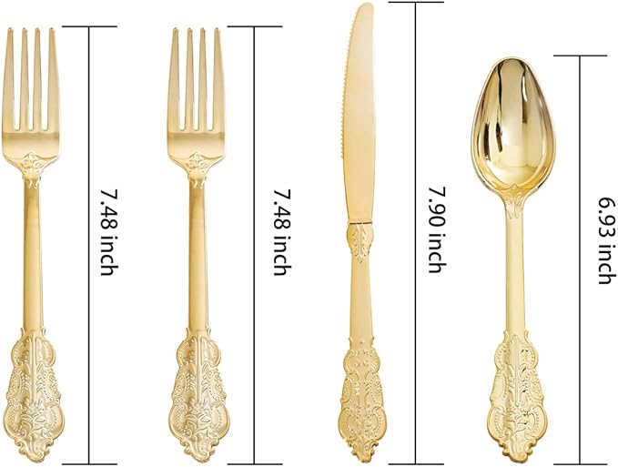 WDF 200 Pieces Gold Plastic Silverware Disposable - Image 2