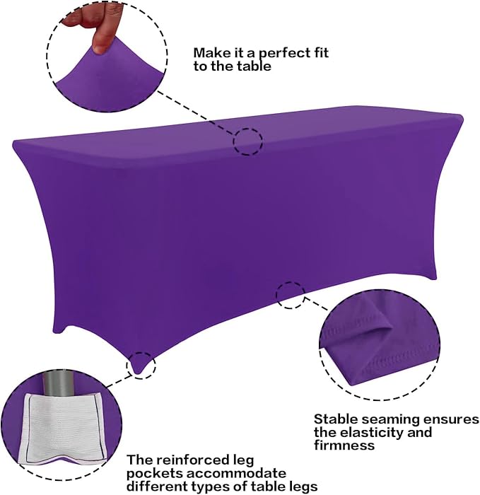 IVAPUPU 2 Pack 6FT Table Cloth for Rectangular Fitted Events Stretch Purple - Image 3