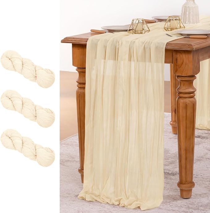 MLMW 3 Pack Beige Table Runner Cheesecloth Boho Gauze Rustic Cheese Cloth Table by MLMW