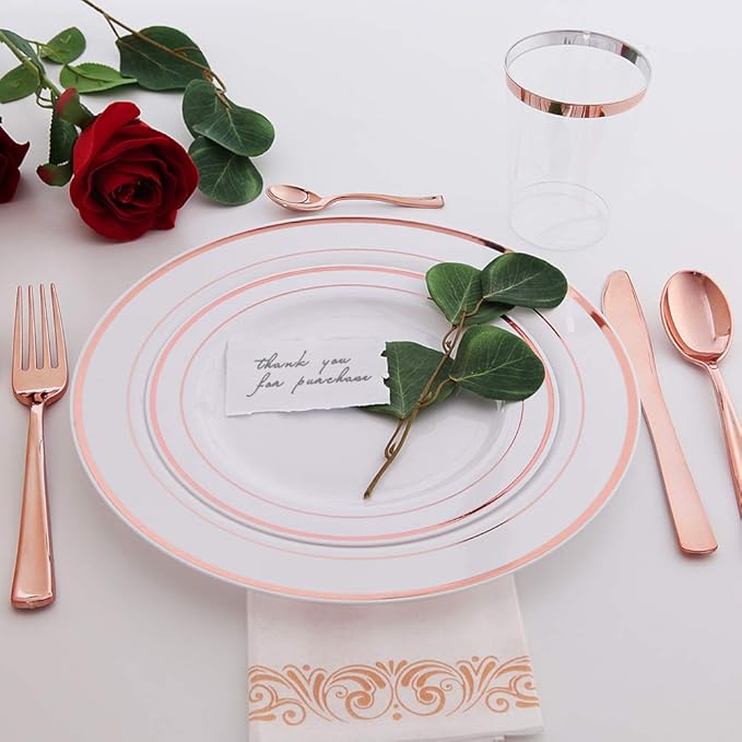 WDF 120 Pieces Rose Gold Plastic Silverware- Disposable Flatware - Image 3